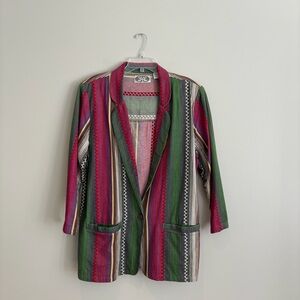Vintage 90s Angelique Imp NYC Multicolor Striped Cotton Boho Blazer Jacket